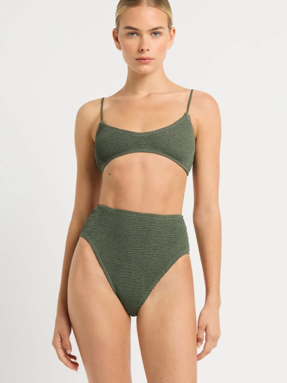BOND-EYE AUSTRALIA Swim Khaki Eco Authentic Crinkle High-Rise Brief ONE SIZE
